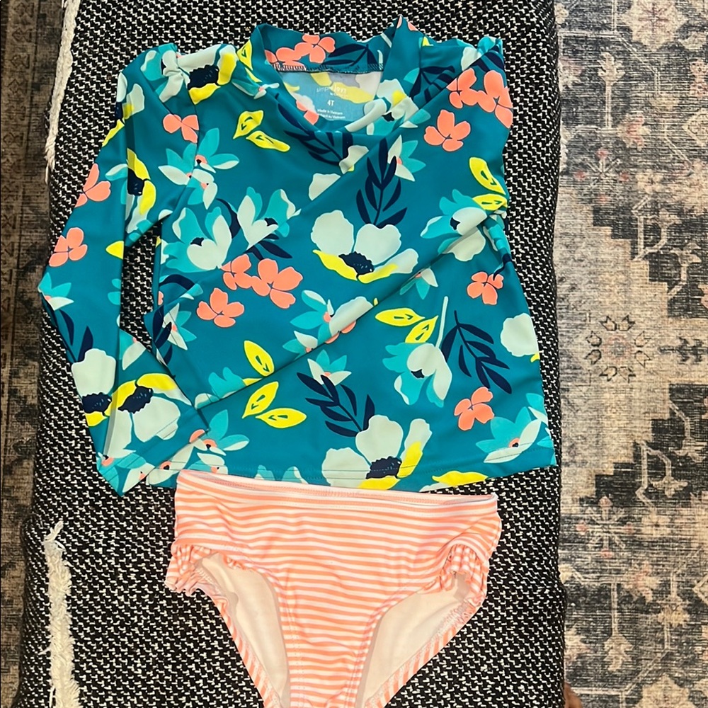 Simply Joy SZ 4 - Floral Kids Swim Set - Blue and Pink
